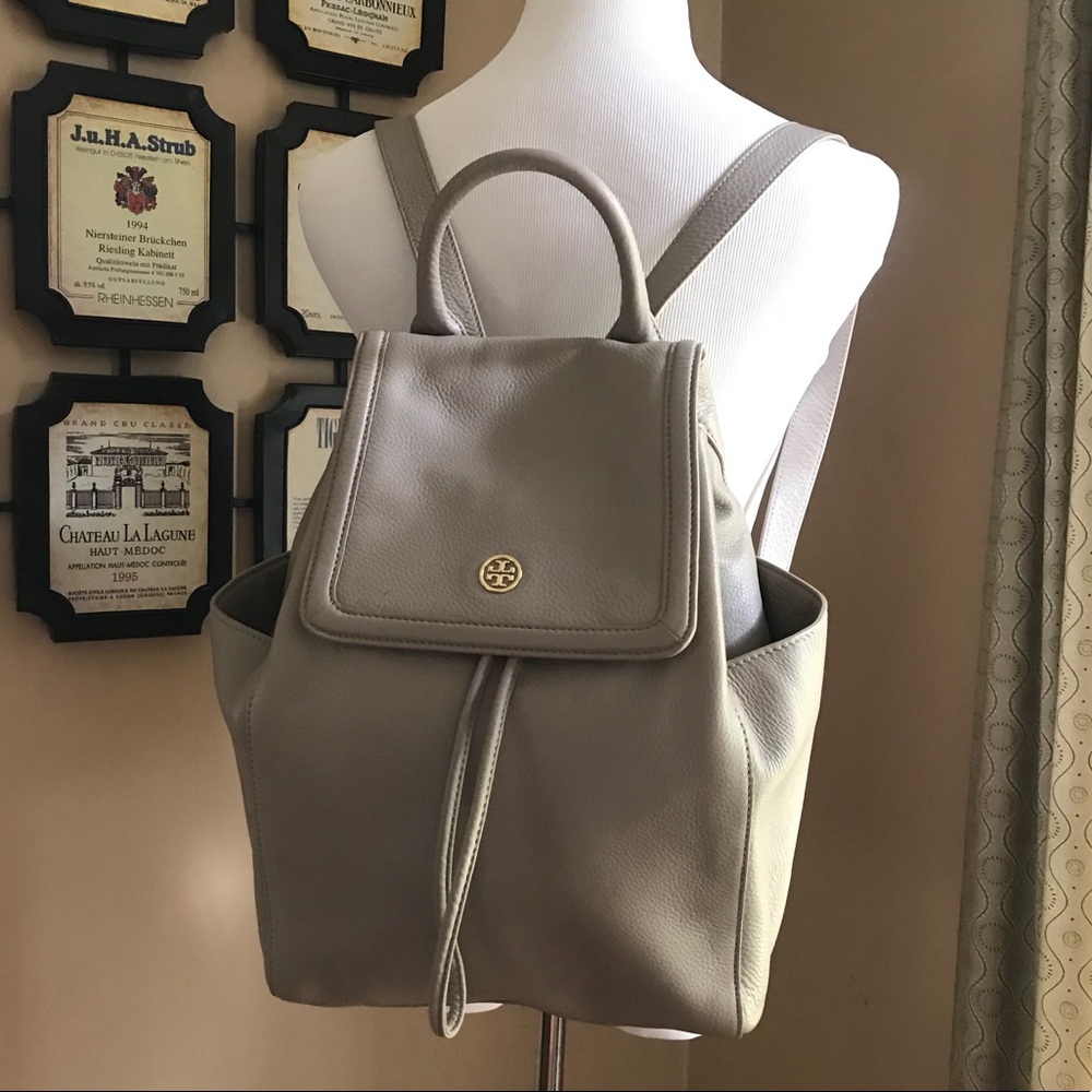 Tory Burch Grey Leather Drawstring Backpack